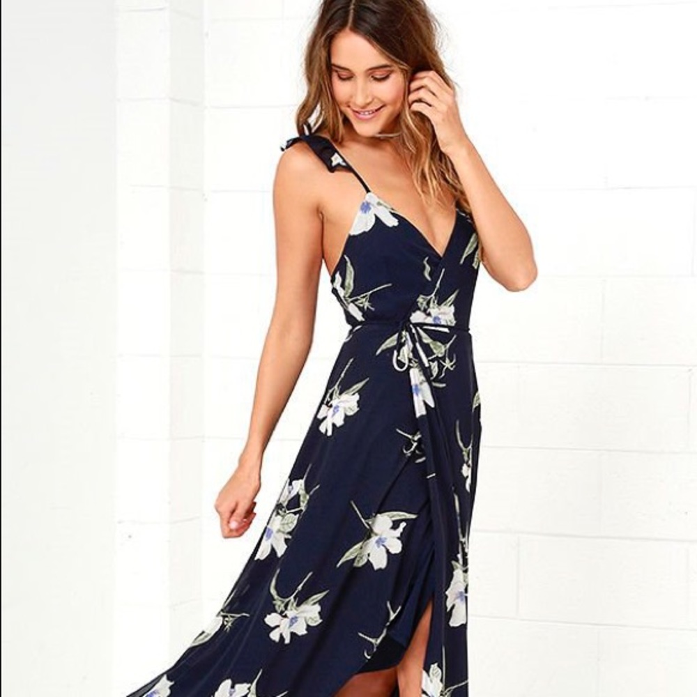 Lulu’s All Mine Navy Floral Wrap Dress